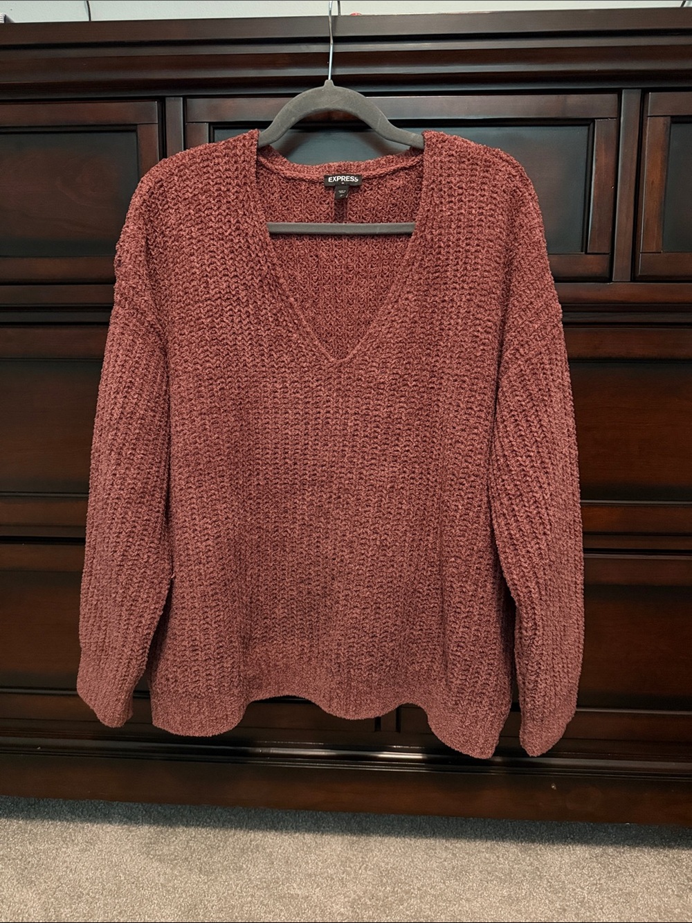 Express Women's V-Neck Chunky Sweater - Rosewood